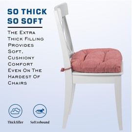 SQUARE MOON D-Shaped 3" Thick Chair Cushions, Chair Pads for Dining Chairs and Kitchen Chairs, Indoor Dining Room Seat Cushions with Ties, Machine Washable, 17" x 16" x 3", 4/Pack, Dark Pink