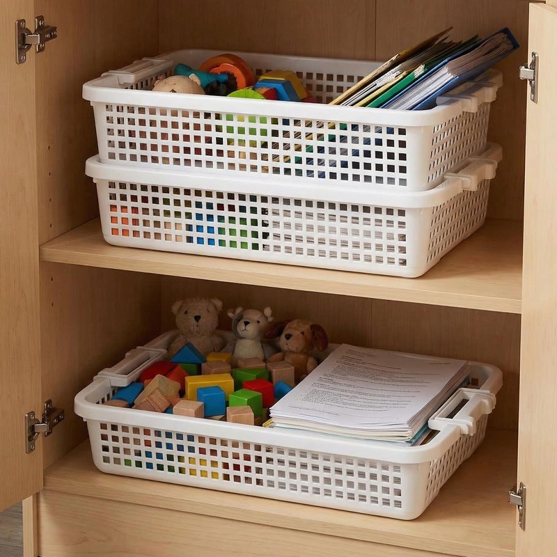 OUTFANDIA 4 Pack Plastic Basket for Organizing, Stackable A4 Paper