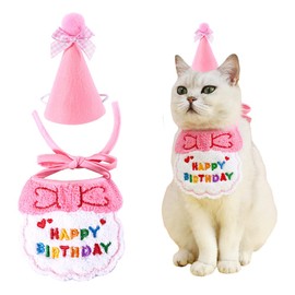 Dog Birthday Bandana and Hat Set, Puppy Birthday Party Supply Dog Bandana Puppy Birthday Hat Scarf for Dog Birthday, Pet Party Celebrate（Pink）