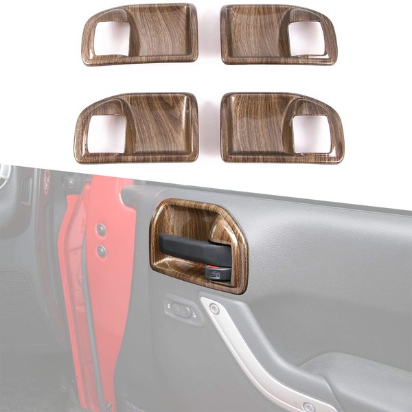 RT-TCZ Door Handle Bowl Cover Trim ABS Car Inner Frame Decor for 2011-2017 Jeep Wrangler JK JKU 4-Door Wood Grain