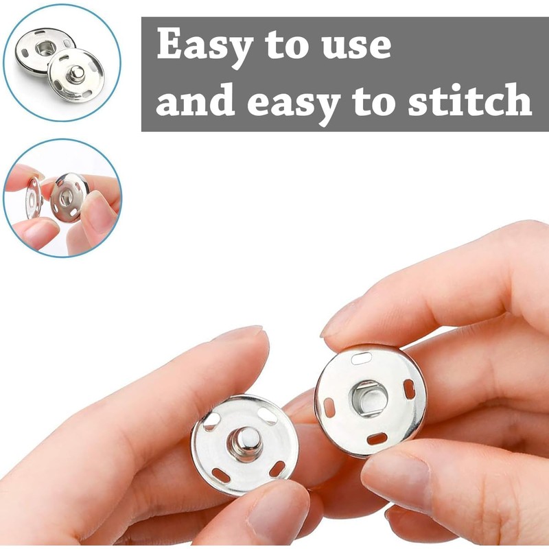 12pcs Snap Fastener Buttons Rust-Proof Metal Sew-On Press Studs for