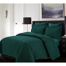 Tribeca Living Brisbane Queen Microfiber Quilt Set, Teal