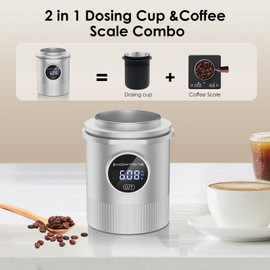 HOMTONE Dosing Cup & Coffee Scale Combo,One-touch Easy Control, Multi-Purpose for Espresso, Drip Coffee, French Press& More – Fits 58mm Portafilters, Waterproof & Easy Cleaning (silver)