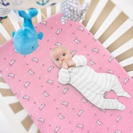 Mini Crib Sheets 4 Pack, Mini Portable Crib Sheets | Pack and Play Sheet Universal Fit for Pack and Play, Playard, Playpen, Mini Crib Mattress, Pink
