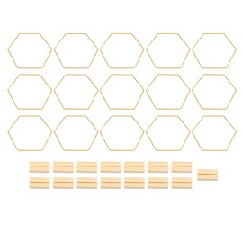 15PCS Hexagonal Floral Hoop Centerpiece for Table with Wood Place Holders Wreath Hoop Macrame for Wedding Decor Hanging Crafts Gold
