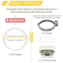 RIXIGOOD 4 Inch Tri Clamp PTFE Gasket for 4" Sanitary Tri-Clamp Fittings TC Polytetrafluoroethylene O-Ring Seal Gaskets 12PCS