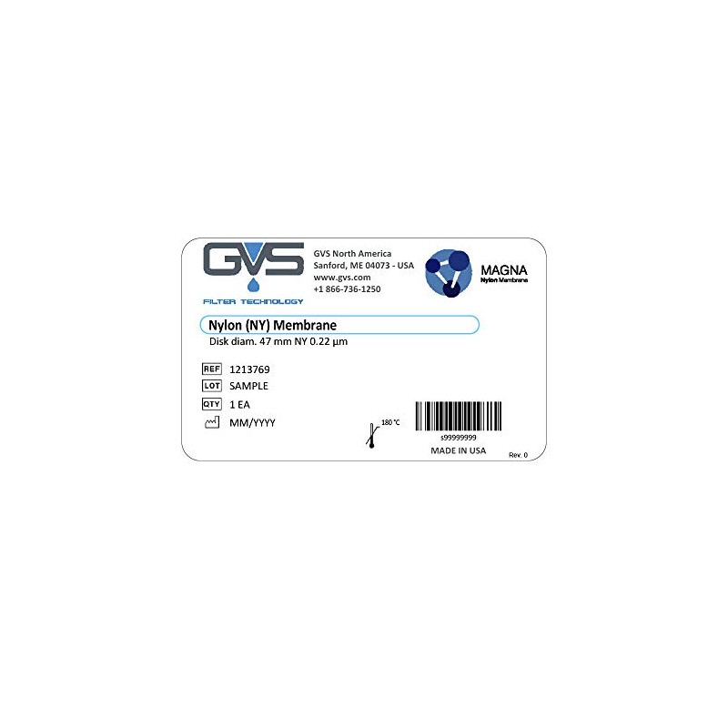 GVS Filter Technology, Filter Disc, NY Membrane, 0.22µm, 47 mm,