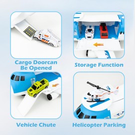 RedCrab Aeroplane Play Set, Transport Aeroplane Toy with Car Helicopter and Ramp, Children's Vehicles, Educational Toy, Toy Car Set, Gift for Children Toy from 3 Years