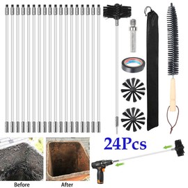 Unbranded Chimney Sweep Set Flue sweeping Brush & Rod Kit Soot Cleaning Rods 24Pcs
