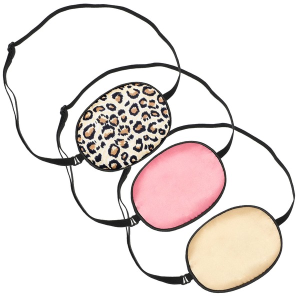 3 Pieces Silk Eye Patch Elastic Lazy Eye Patch Adult Adjustable Single Eye Patch with Elastic Strap (Leopard, Champagne, Peach)