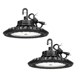 G GJIA LED High Bay Light 100W 14000LM (Eqv. to 400W HPS/MH) 5000K 1-10V Dimmable, 5' Cable with 110V Plug Ring Hook Safe Rope ETL Listed UFO High Bay LED Light Fixture for Factory Warehouse Workshop