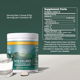 Primal Harvest Keto Collagen Powder with MCT Oil Hydrolyzed Collagen Peptides 6 oz Unflavored Paleo & Keto Friendly Protein Supplement