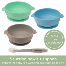 UpwardBaby Silicone Baby Bowls with Suction Set - Strong Suction Design for Toddlers 1-3, Easy-Grip Baby Spoon for Self-Feeding, BPA Free Feeding Bowls, 4-Piece Set