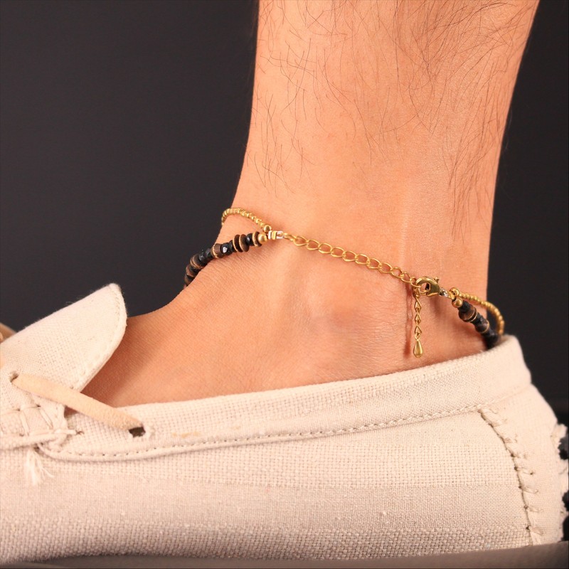 ocean Anklet Black Spinel Cross Maria Medal Coin Gold Brass
