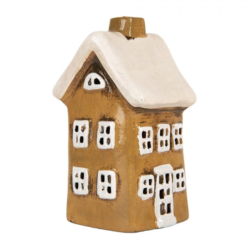 Keramik Teelichthaus, Ockerbraun, Windlicht Dekoration für Herbst und Weihnachten, Verschiedene