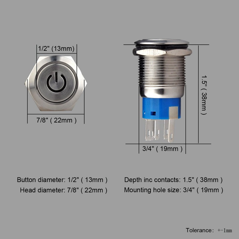 Ulincos® Latching Pushbutton Switch U19C1 1NO1NC SPDT ON/Off Silver Stainless