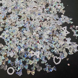 3D Nail Charms, 400 Pcs Aurora Bow Bear Nail Art Charms Heart Nail Pearls Nail Rhinestones Gems for Nail Art Decoration Jewelry Accessories DIY Crafts