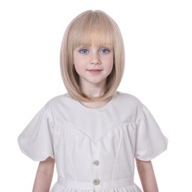 Ufindcos Ash Blonde Wig for Kids Short Blonde Wig with Air Bangs Ash Blonde Wig for Girls Blonde Straight Bob Synthetic Hair Wig with Wig Cap