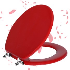 Red Round Toilet Seat Natural Wood Toilet Seat with Zinc Alloy Hinges, Easy to Install also Easy to Clean, Scratch Resistant Toilet Seat by Angol Shiold (Round, Red)