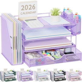 gianotter Organizadores de escritorio y accesorios con soporte para archivos, accesorios de escritorio de 4 niveles y organizadores de espacio de...  