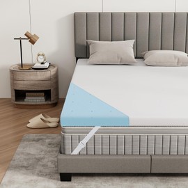 Giantex 3 Inch Queen Memory Foam Mattress Topper, Cooling Gel Infused Topper with Removable Cover, Ventilated High Density Mattress Pad, CertiPUR-US Certified