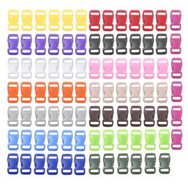 HUAZIZ 90pcs Side Release Plastic Mini Buckles 3/8 Inch Buckle Clasps Side Release, 10 mm Plastic Mini Buckles for Paracord Bracelets, Cat Necklace, Webbing, Backpack Accessories, Tent, multicoloured