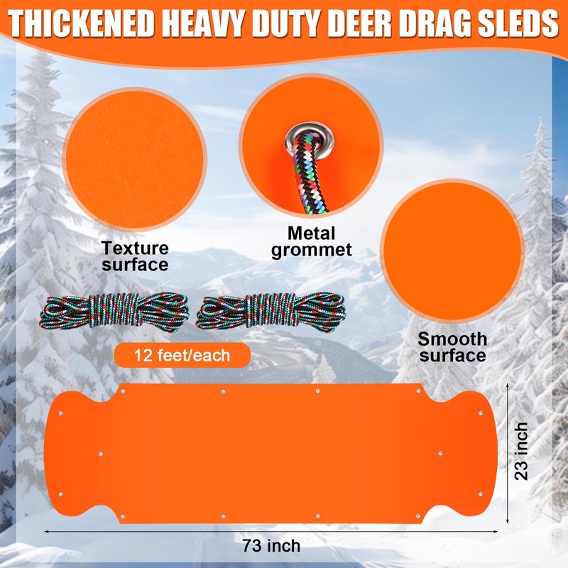 WinnerWhy Thickened Heavy Duty Deer Drag Sleds with 2 Rope,