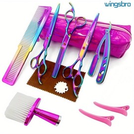wingsbro Professional Hair Cutting Kit, 1 Set Including Hair Cutting Scissors & Hair Comb & Hair Brush & Hair Cloth & Storage Bag, Hair Styling Tools for Home & Salon Use - Color: Black, Specification: 1 set