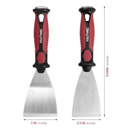 HAUTMEC 2pc Putty Knife Set, 2.5 in Straight and 3 in Offset Scrapers, Heavy Duty Stainless Steel Blade and Hammer End for Removing Wallpaper, Applying Putty, Plaster, Cement HT0061-PT