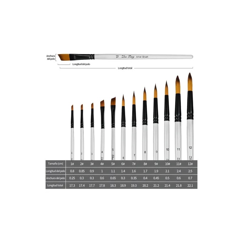 Juego De 24 Pinceles Zhu Ting Para Acuarelas Hechos De