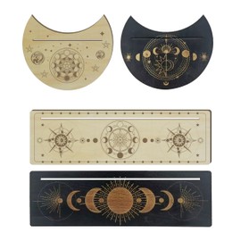 4 Pieces 2 Colors Wooden Tarot Card Stand Holder, Moon Sun Stars Pattern Tarot Card Display Stand, Tarot Card Black Altar Stand Rectangle Moon Shape for Witch Divination Supplies