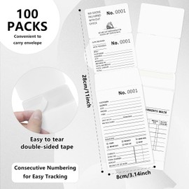 Jewelry Repair Envelopes 3 part 100 Pcs 3.14 x 11 inch 100 gms Hard White Paper Lay-Away Job Envelope with Serial Number and Tear Lines Jewelry Vending Envelopes (100)