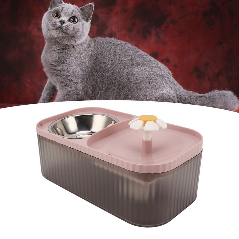 Cat Water Fountain Food Bowl High Capacity Quiet 2 In