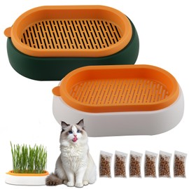 2 Stück Keimschale Katzengras, shallyong Sprossen Anzuchtset, Kresse Anzuchtschalen, Keimschalen für Sprossen, Katzengras Anzuchtset, mit 6 Packungen Katzengras Samen