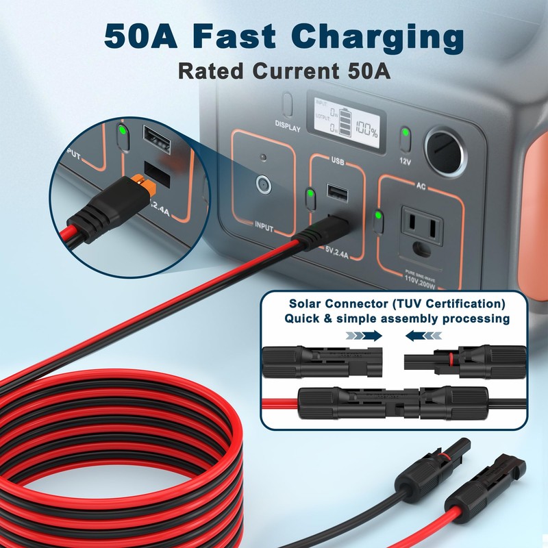 Solar to XT60i Extension Cable 12AWG 90FT XT60i Female Connector
