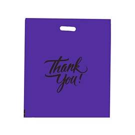 InfinitePack Purple 9"x12"(100pcs) Thank You Merchandise Bags, Die Cut Handles, Retail Shopping Bags for Boutique, Goodie Bags, Gift Bags Bulk, Favors, 1.25 Mil Reusable Plastic Bags