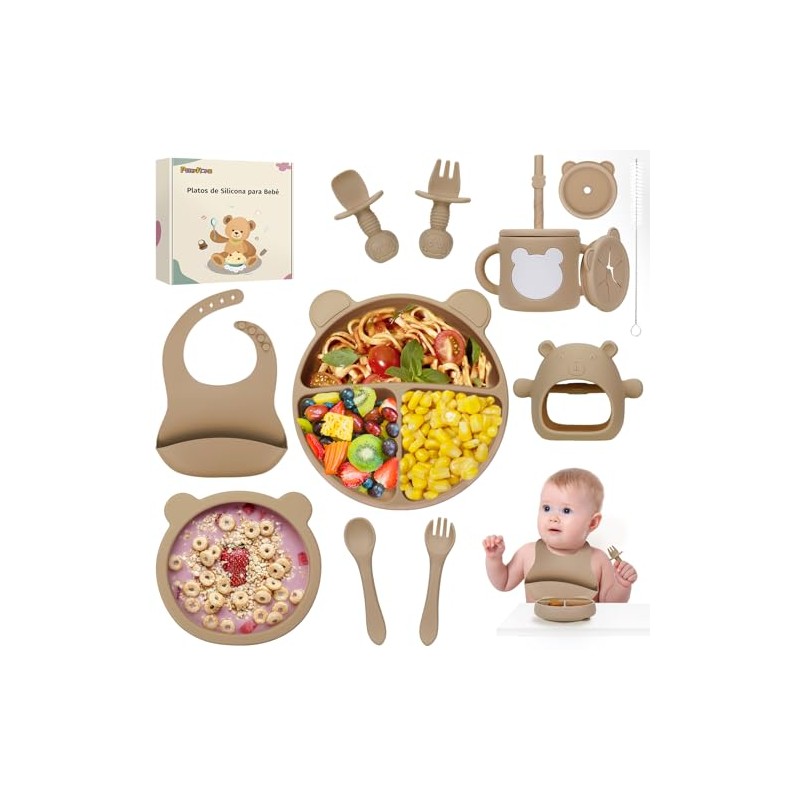 PERRYHOME 12pzs Platos para Bebés Silicon, Set de Vajillas Silicona