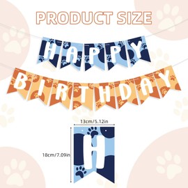 SAVITA Blue and Orange Happy Birthday Banner, Pre-Strung Cute Dog Paw Print Bunting Banner Cartoon Theme Party Decorations for Boys Kids Baby Shower Celebration Supplies