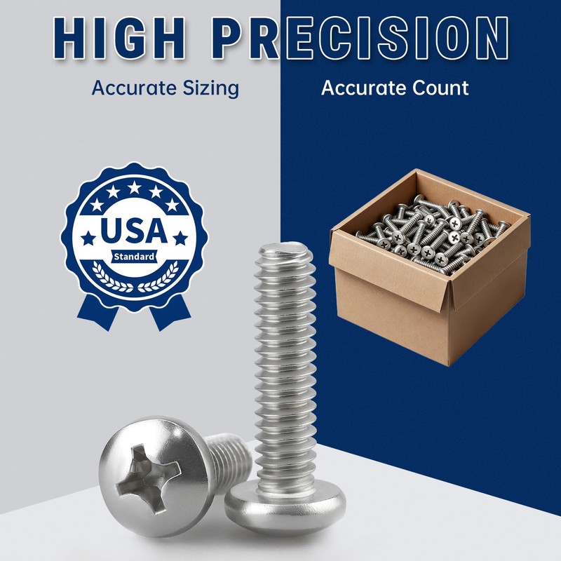 100pcs #6-32 x 1/2" Phillips Pan Head Machine Screws, 304