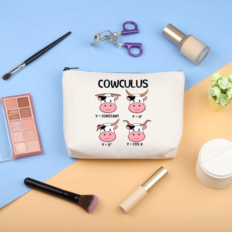 PLITI Funny Math Teacher Gifts Cow Lover Makeup Bag Mathematics