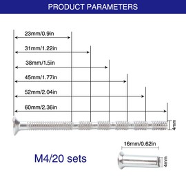 VooGenzek Pack of 20 M4 Connection Screws with Sleeves, Sleeve Screws, Nickel-Plated Steel Connection Screws, with Sleeve Breakaway Screw for Keyhole, Door Handle, Cabinet, Drawers
