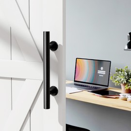 JZVXX 12" Barn Door Handles,Sliding barn Door Pull Handle,Matte Black Powder Coated,Double Sided Hardware Set-Heavy Duty-Round-Square-Easy to Install (Round, 1 Pack)