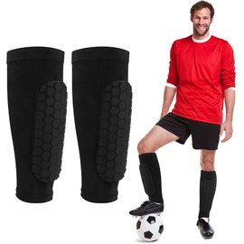 1Pair Soccer Shin Guards Sleeves Honeycomb Anti-collision Shin Guard, Team Leg Sock Sleeve Cut Football Sock Sleeves for Kid Adult Football Games Beginner (M)