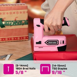 Bielmeier 4V 2-in-1 Pink Staple Gun,No Compressor, No Cord, Lightweight Design, for Carpentry and Upholstery, with Led Work Light, Safety Striker Guard