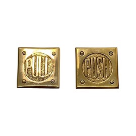 Square Push and Pull Door Plates in Solid Brass with Old Fashioned Lettering