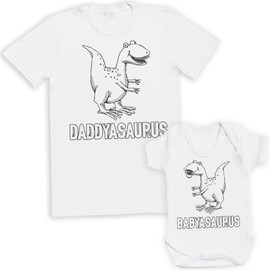 Babyasaurus Baby Gift Set - Set of 2 - Father & Baby Matching Set - Dad & Baby - Gift for Daddy Him Dad White