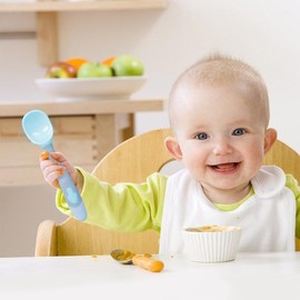 Baby Spoon Fork Set Grip and Bend Infant Spoon Fork Easy to Grip First Baby Feeding Tool Baby Food Training with Package Box (Green)