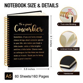 Msticey To A Great Coworker 160 Blank Pages Hardcover Spiral Notebook, Job Promotion New Job Gifts for Colleague, Thanking You Going Away Gifts for Coworker, Farewell Appreciate Gifts for Work Bestie
