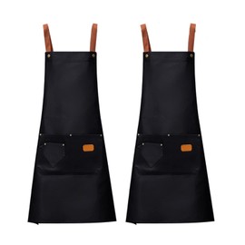 2 Adjustable Waterproof Aprons with 2 Pockets for Women Men, Canvas Chef Kitchen Aprons for Cooking Painters, Baking Gifts, Black