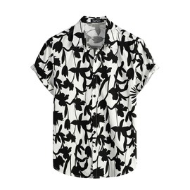 VATPAVE Mens 100% Cotton Hawaiian Shirts Floral Short Sleeve Button Down Shirts Summer Beach Shirts X-Large Black Peony